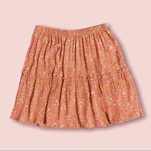 Pink Rose Boho Floral Mini Skirt in Coral Size S